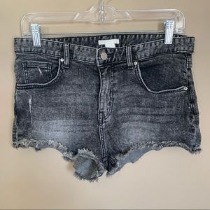 H&M Black Gray Distressed Frayed Denim Jean Cutoff Shorts